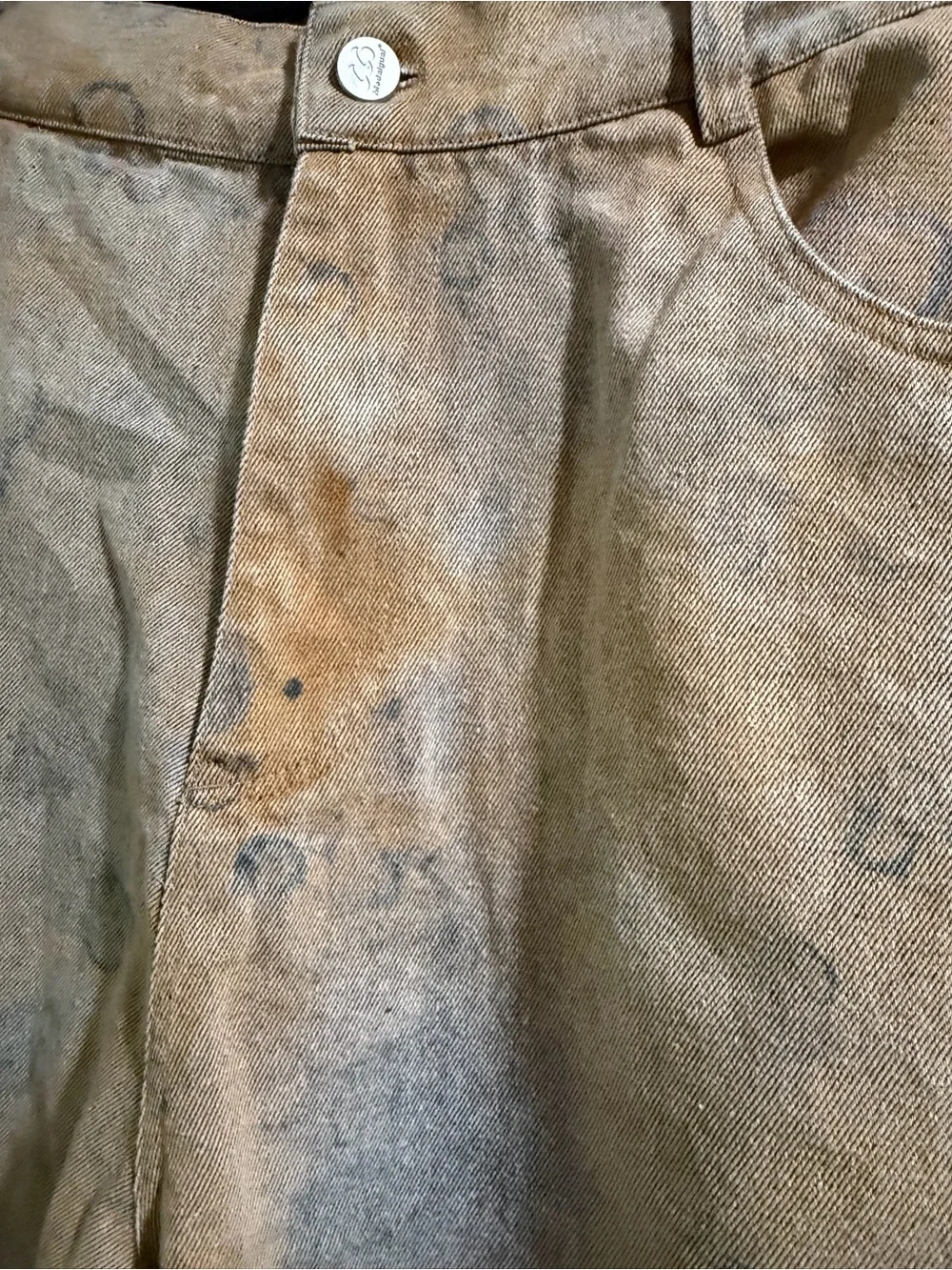 Medaigual Men’s Faded Washed Beige Painter-Style Soft Denim Streetwear